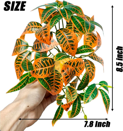 Woyrise Reptile Plants for Terrarium Decor, Ball Python Tank Accessories fit Bearded Dragon Crested Leopard Gecko Lizard Chameleon Snake Frog Tortoise Hermit Crab - Fake Codiaeum Variegatum - Image 3