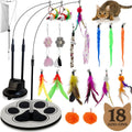 Gadgetsology interactive cat toy set front view showing floor base and feather wand.