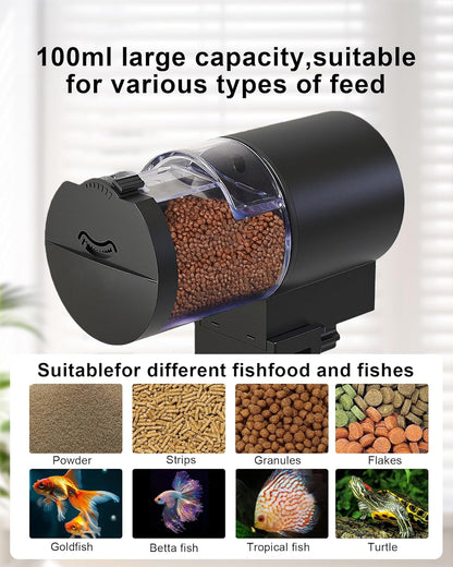 One hundred milliliter food capacity drum on automatic fish feeder