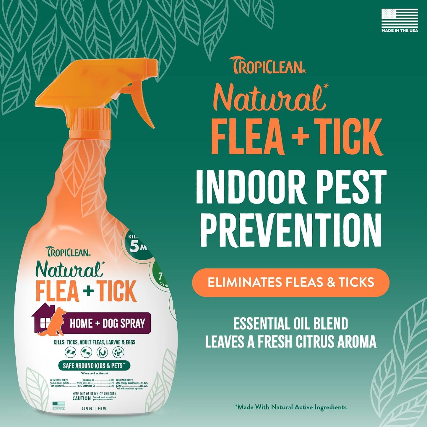 TropiClean Natural Maximum Strength Flea and Tick Spray for Dogs and Home, 32oz - Image 3