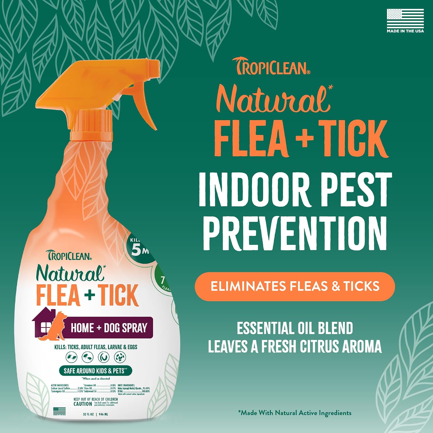 TropiClean Natural Maximum Strength Flea and Tick Spray for Dogs and Home, 32oz - Image 3