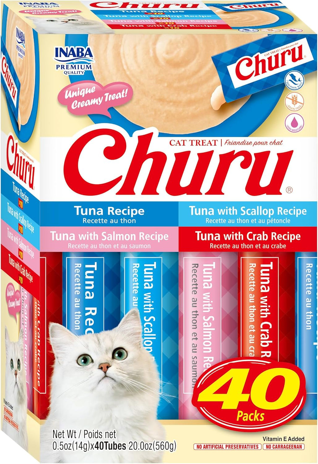 INABA Churu Cat Treats, Lickable, Squeezable Creamy Pure Cat Treat with Vitamin E, 0.5 Ounces Each Tube, 40 Tubes, Chicken Variety - Image 10