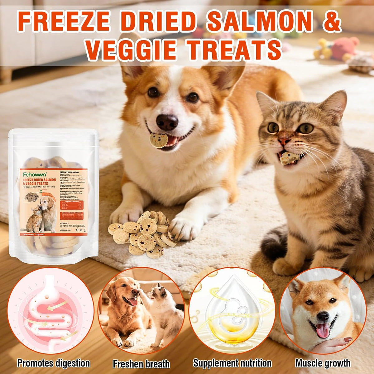 Fchowwn pet treats ingredients including pumpkin and salmon