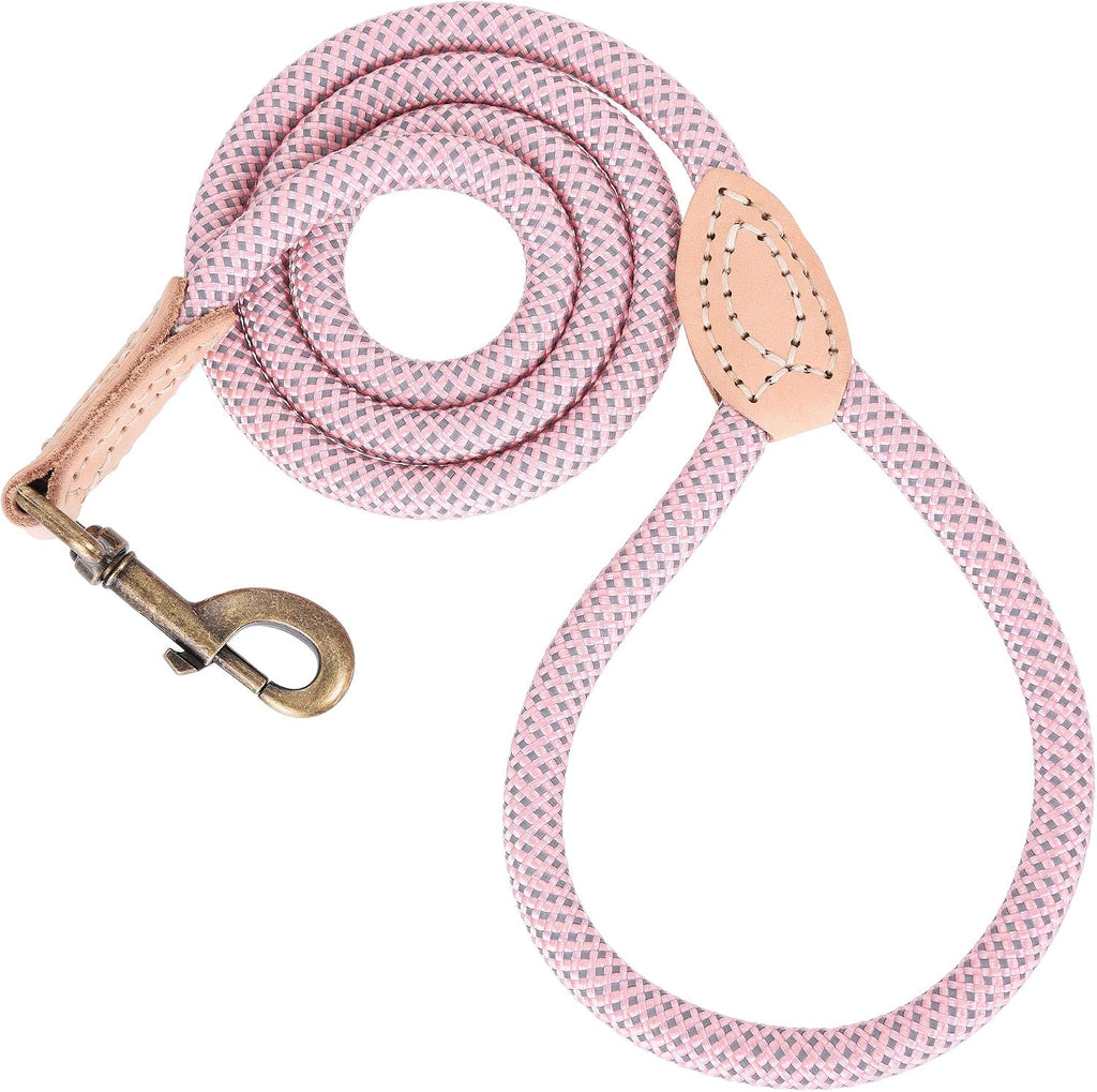 Mile High Life climbing rope dog leash pink front view showcasing the durable braided nylon structure