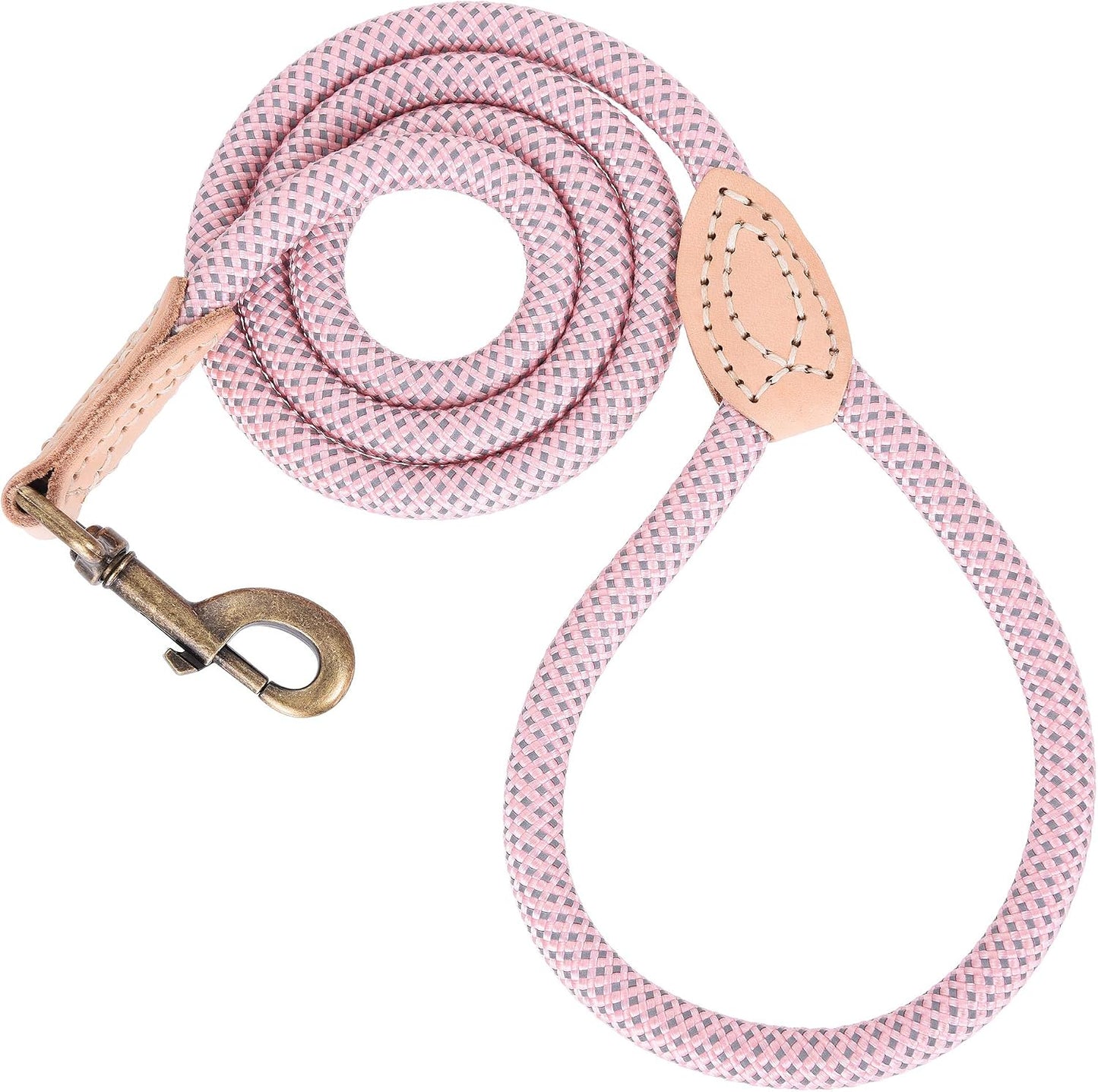 Mile High Life climbing rope dog leash pink front view showcasing the durable braided nylon structure