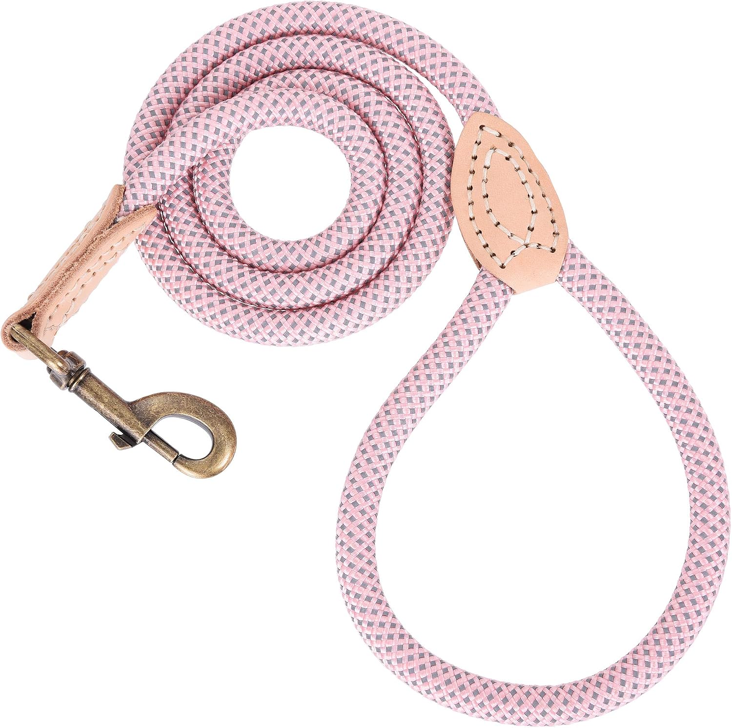 Mile High Life climbing rope dog leash pink front view showcasing the durable braided nylon structure
