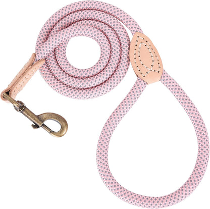 Mile High Life climbing rope dog leash pink front view showcasing the durable braided nylon structure