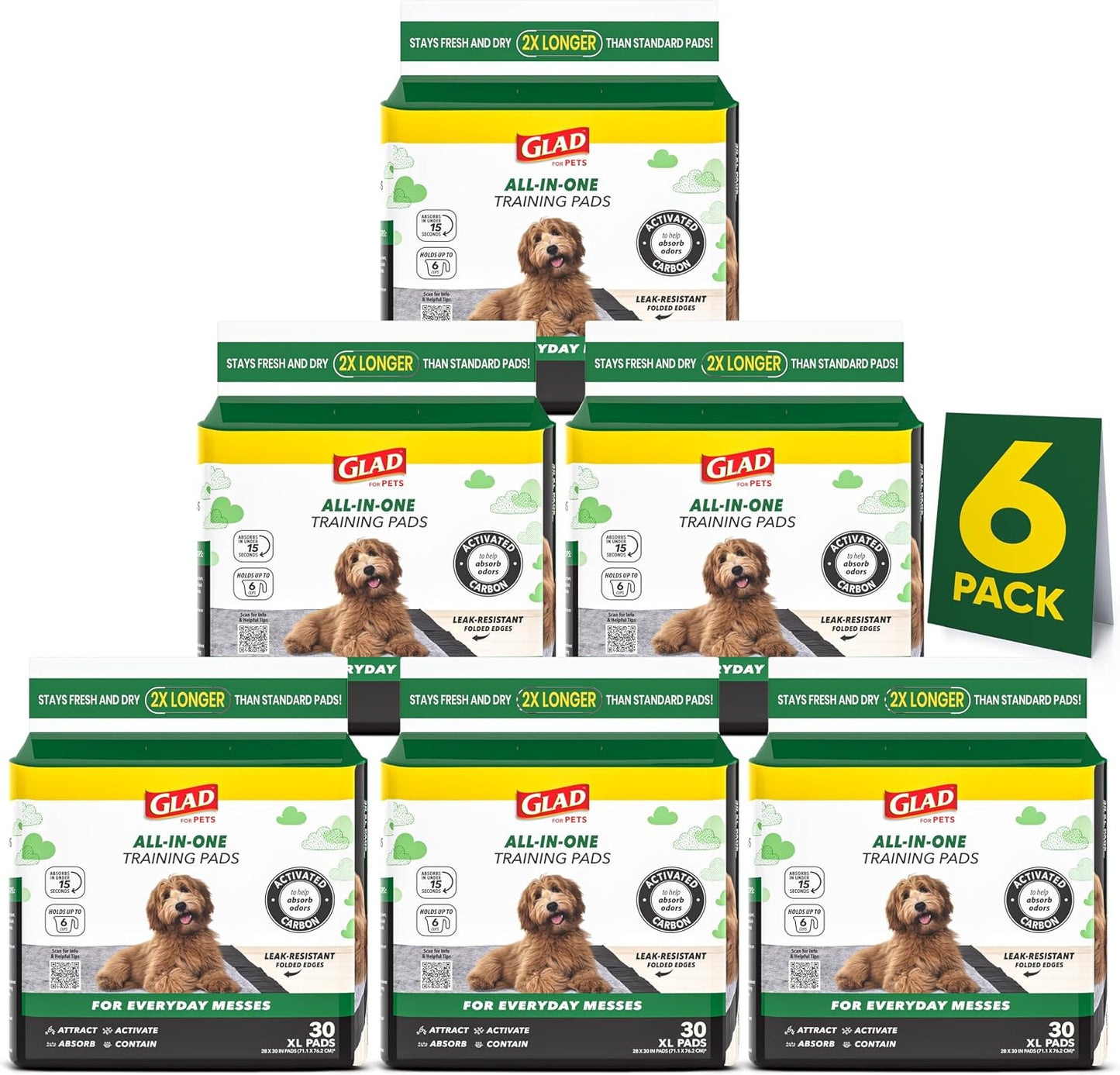 Glad for Pets Extra Large Charcoal Training Pads for Dogs and Puppies, Activated Carbon Odor Control, 6-Layer Absorbent Leak-Proof Pee Pads with Pheromone Attractant, 28 x 30 in, 30 Count - Image 13