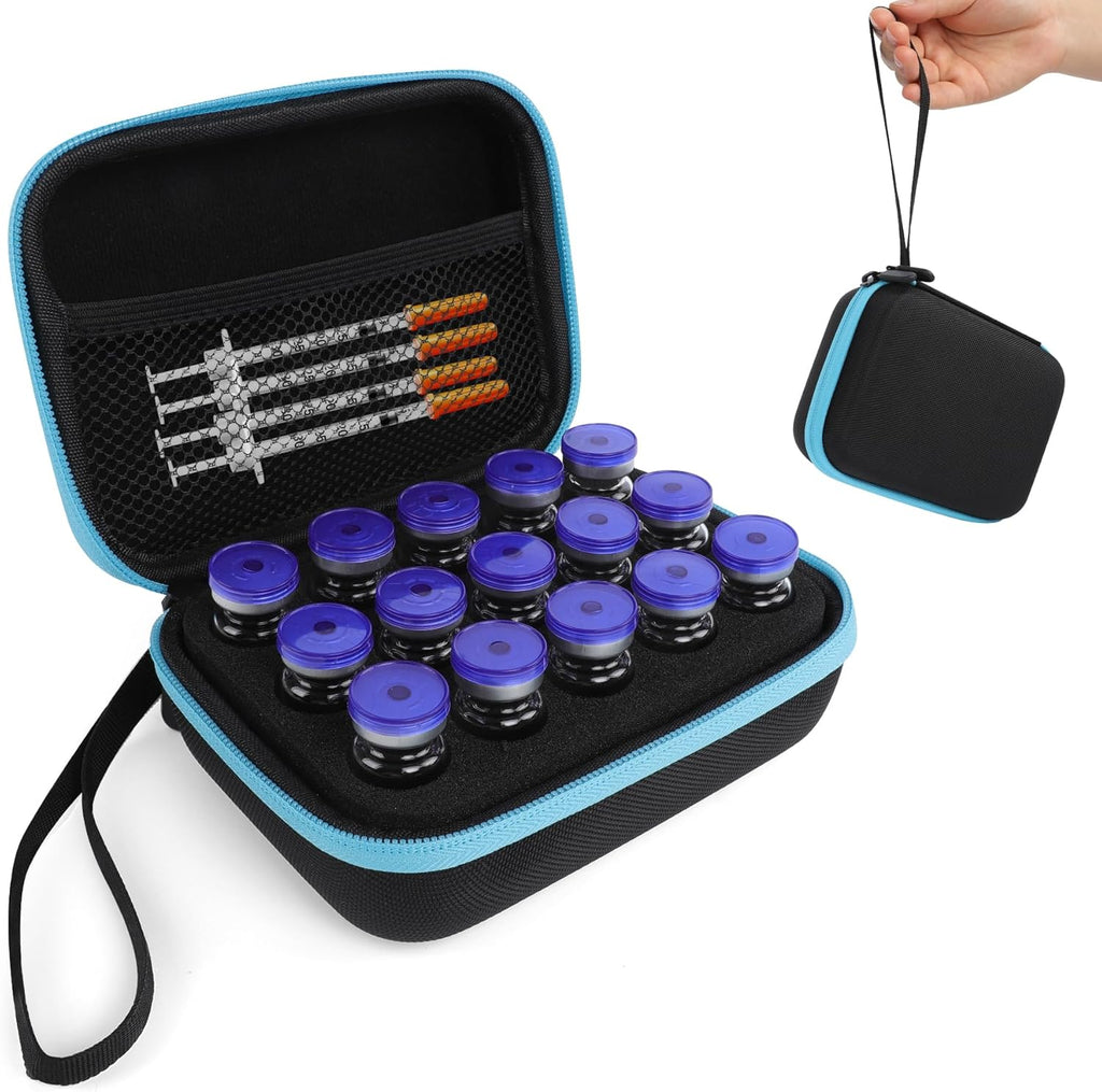 EIPTLOS insulin fridge holder storage case front view showing blue protective exterior fabric zipper closure.