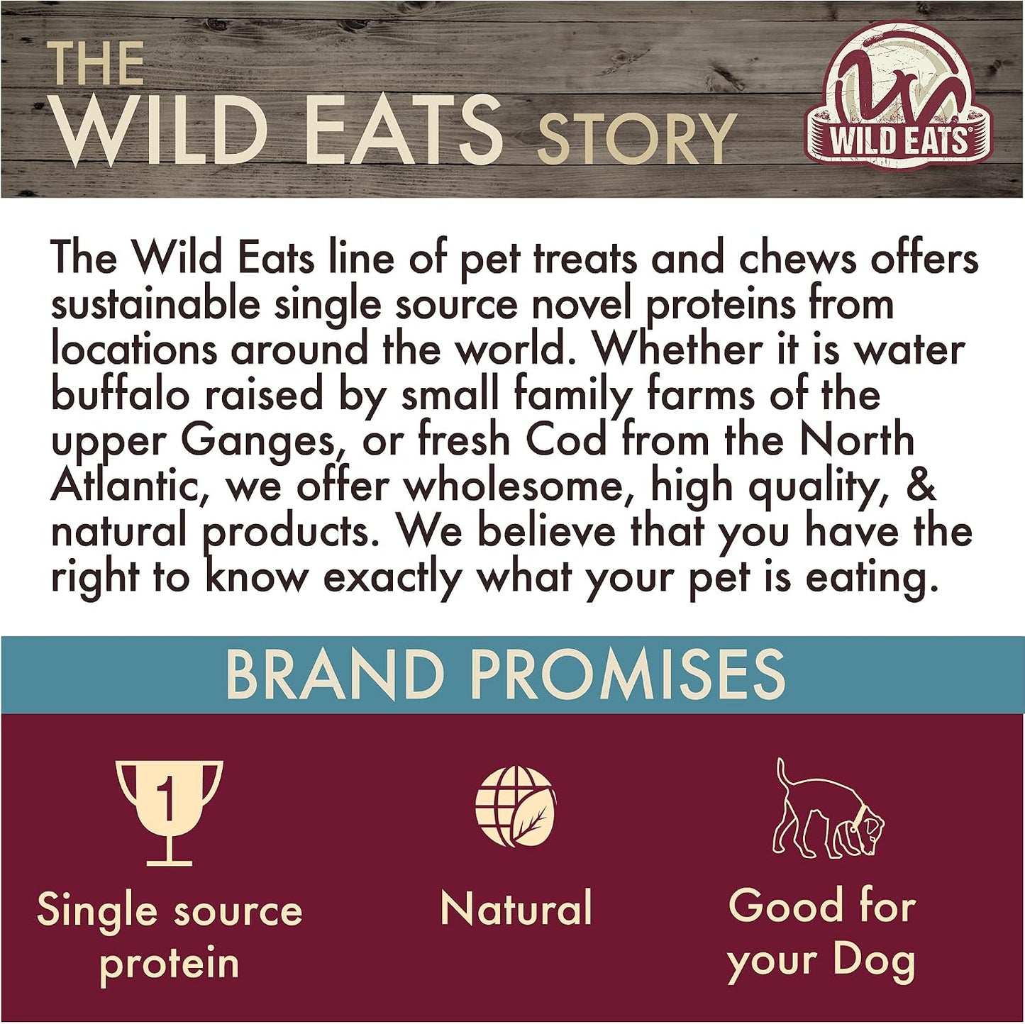 Back label of Wild Eats water buffalo cheek chips displaying product information