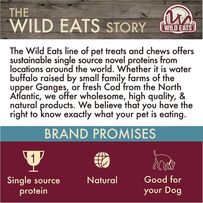 Back label of Wild Eats water buffalo cheek chips displaying product information
