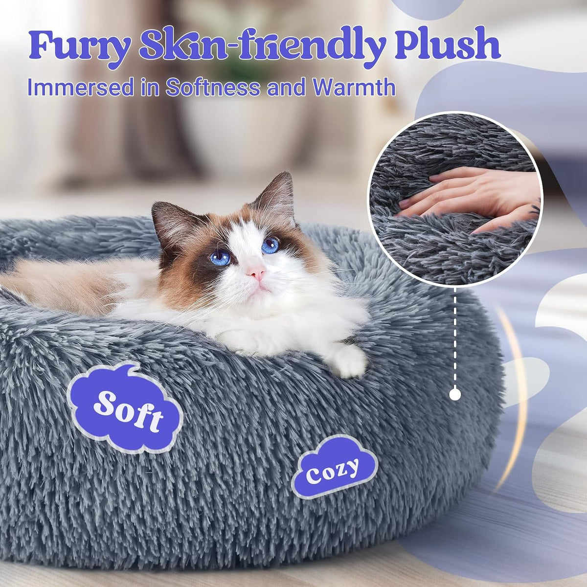 Rabbitgoo 20 inch fluffy faux fur cat bed for kittens