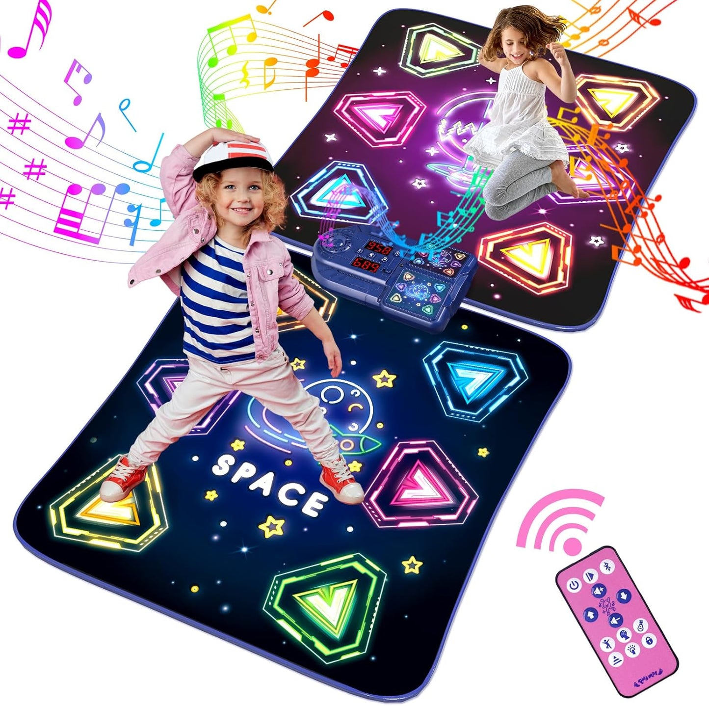 TooLion Kids 2 Player LED Dance Mat front view with light up buttons