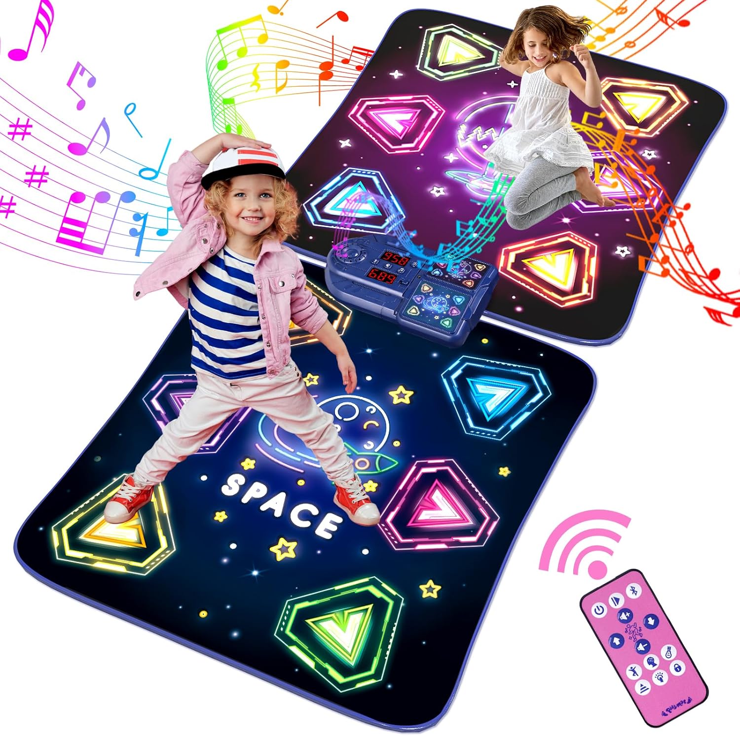 TooLion Kids 2 Player LED Dance Mat front view with light up buttons