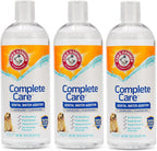 Odorless and flavorless pet dental rinse bottle with baking soda and calcium label