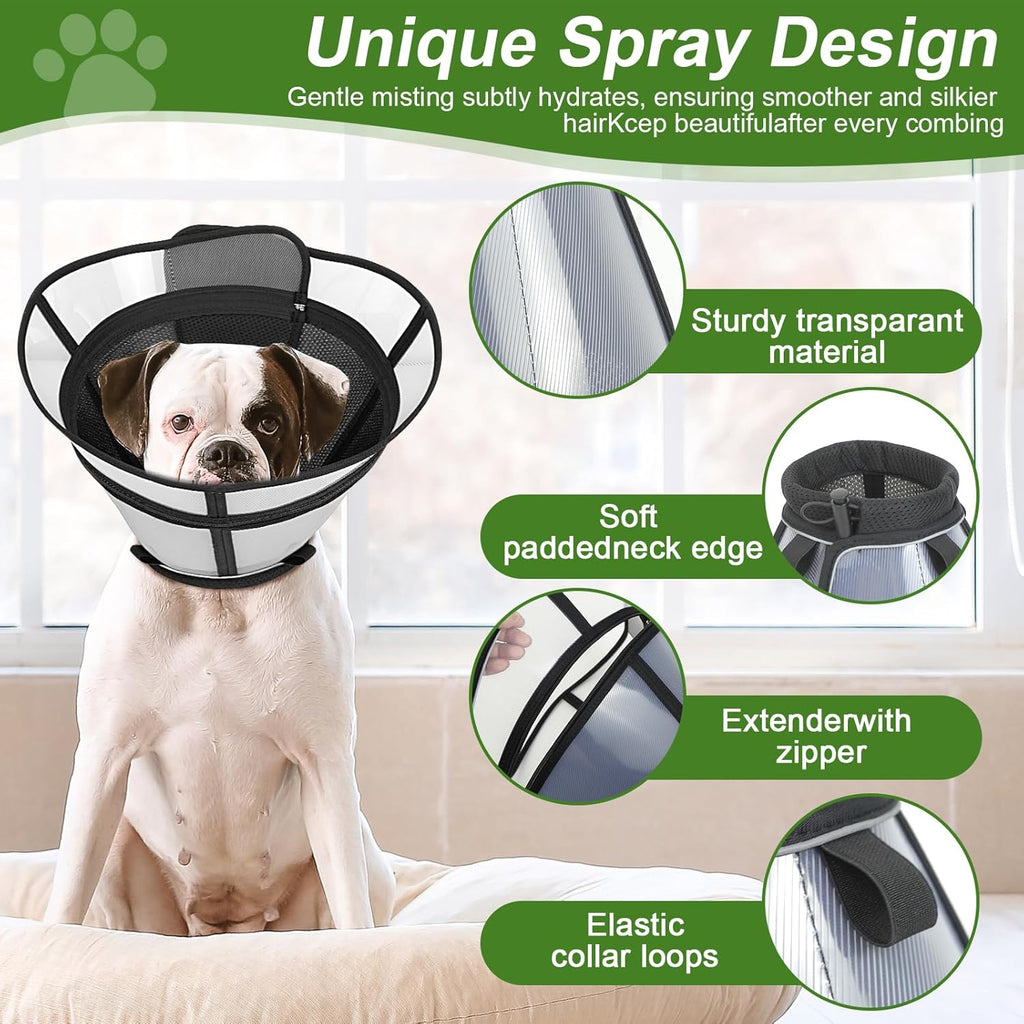 AMHSURET lightweight pet recovery cone showing the adjustable elastic collar and zipper extension