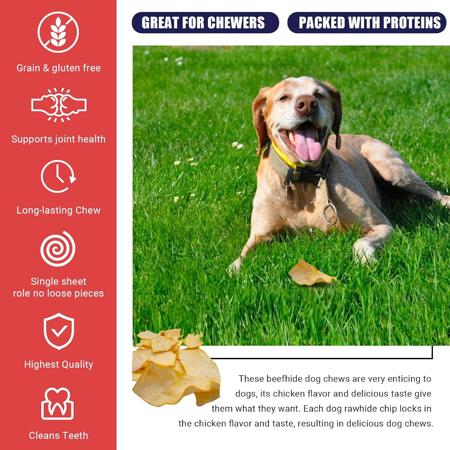High protein natural beefhide dog treats close up view