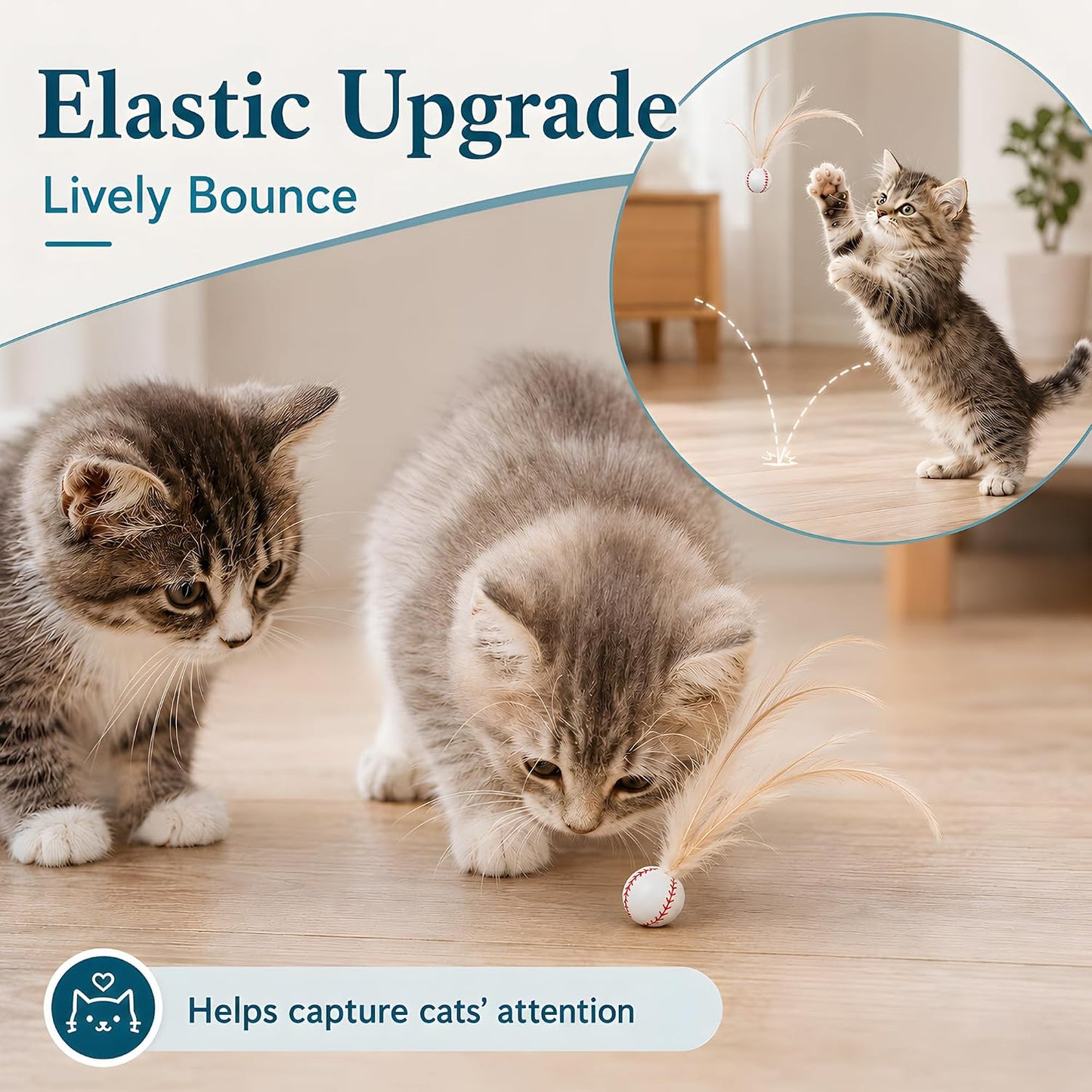 Bouncy Tails interactive kitten play set unboxed showing six separate feather balls