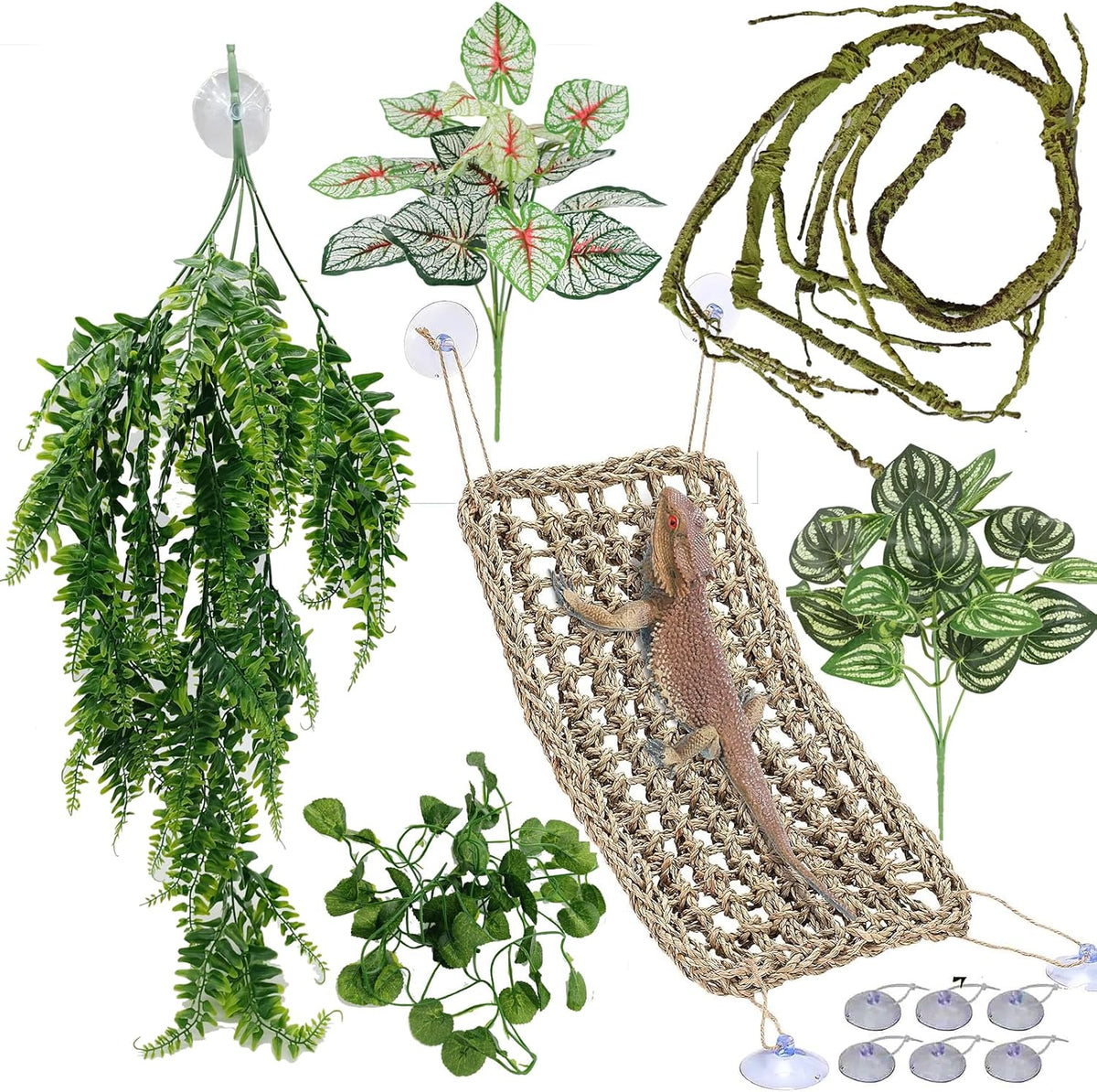 Reptile Plants for Bearded Dragon Tank Accessories, Terrarium Plant Artificial Decor for Snake Cage, Fake Plant for Leopard Gecko Habitat, Lizard Chameleon Ball Pythons (Group BN) - Image 10