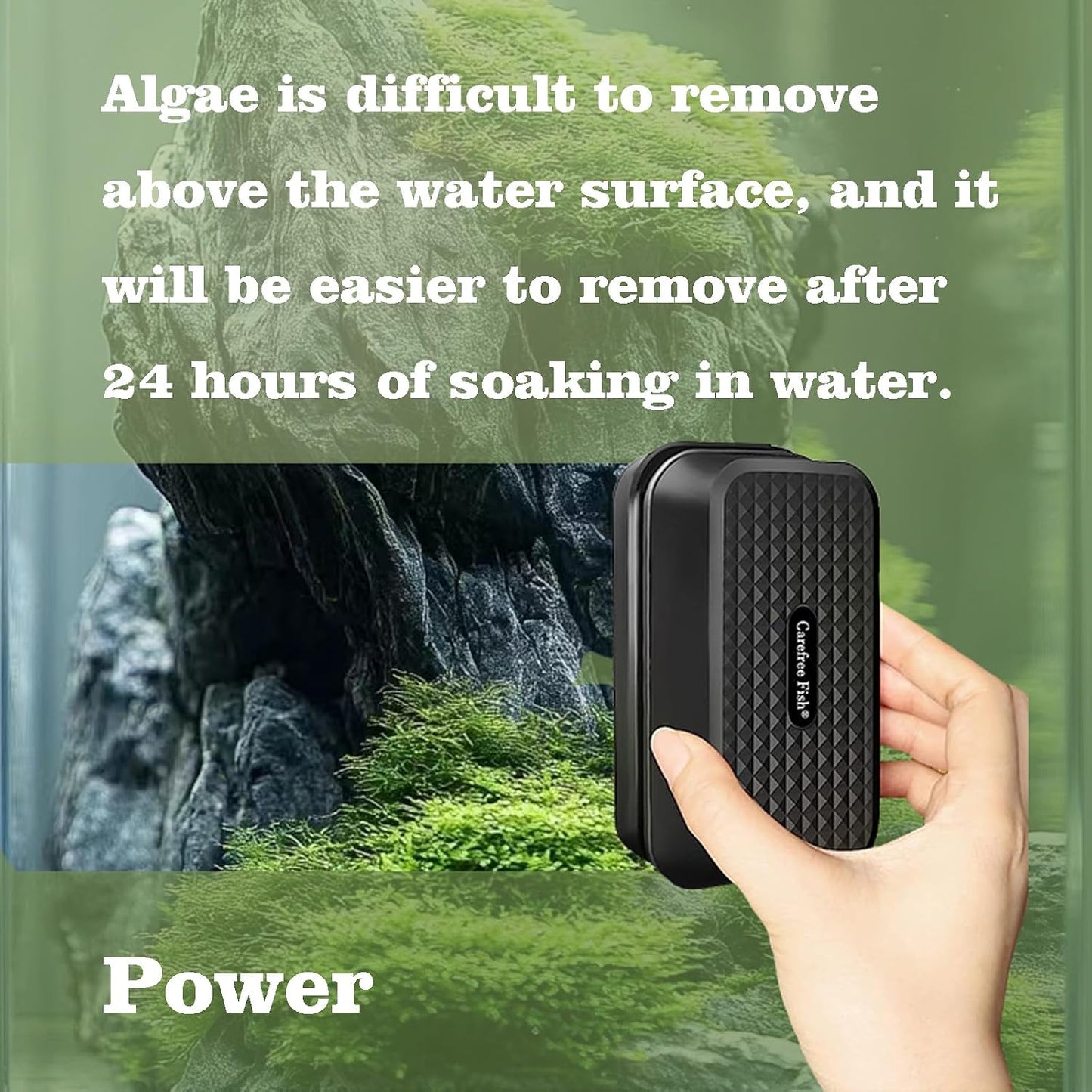 Carefree Fish aquarium glass cleaning tool highlighting the compact size dimensions.