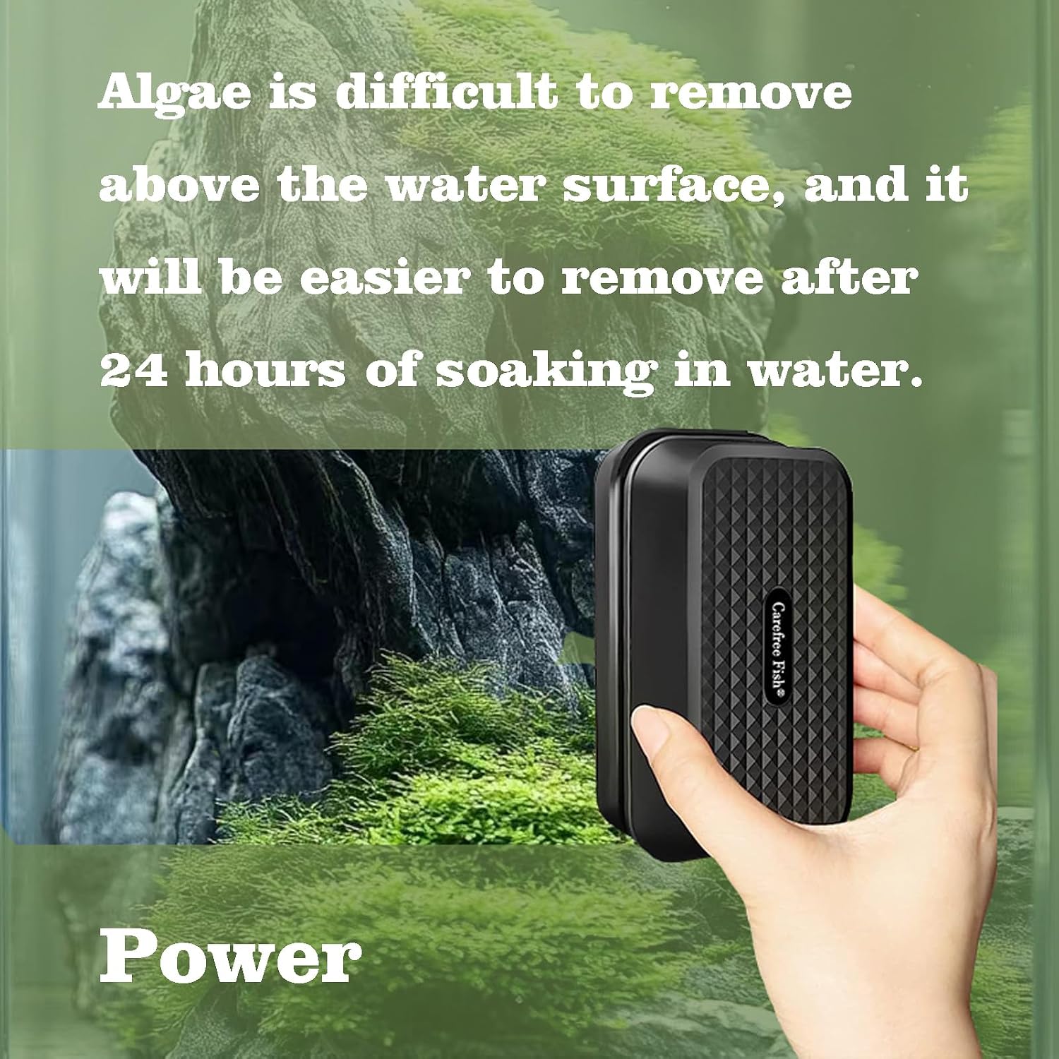Carefree Fish aquarium glass cleaning tool highlighting the compact size dimensions.
