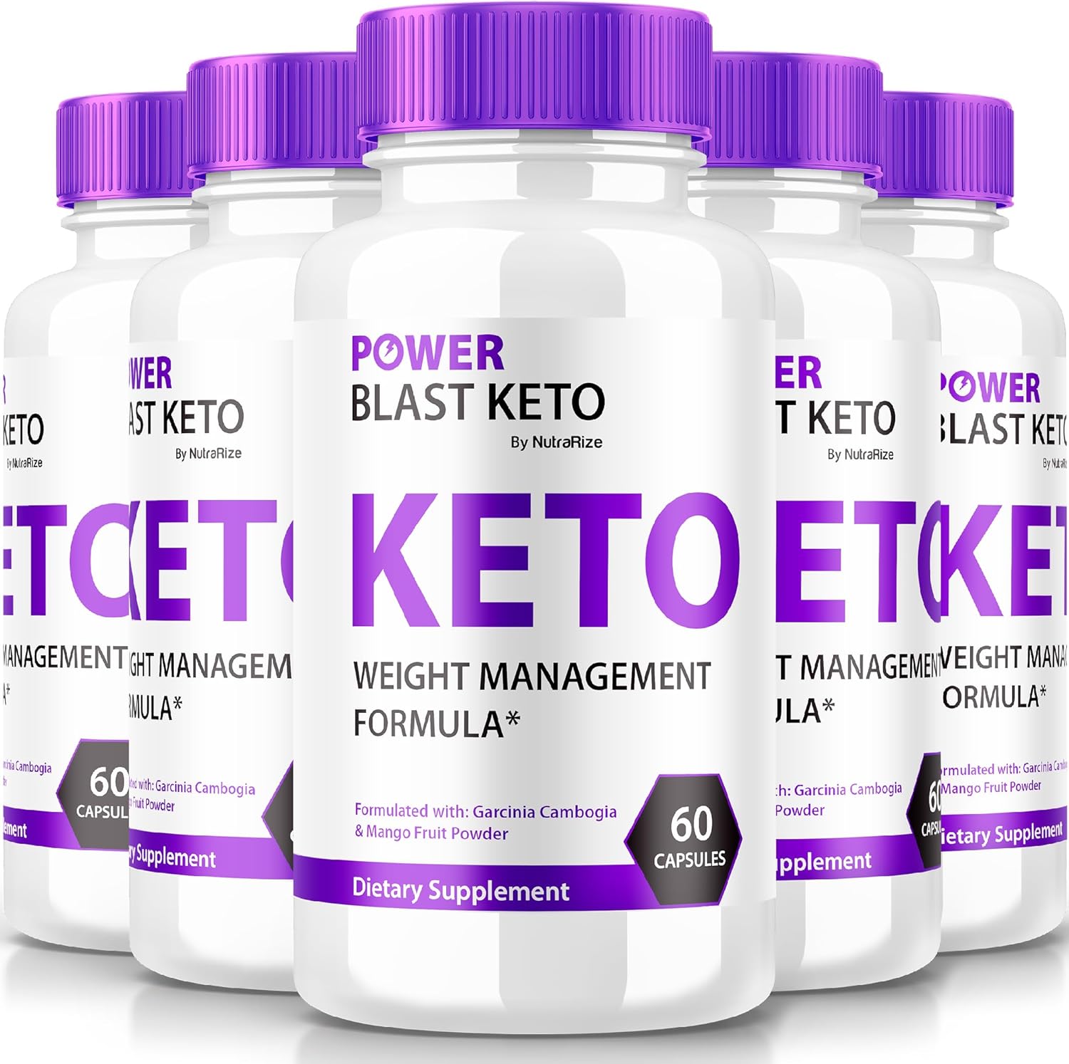 NutraRize Power Blast Keto 800mg unflavored capsules front view for ketogenic weight management supplement.