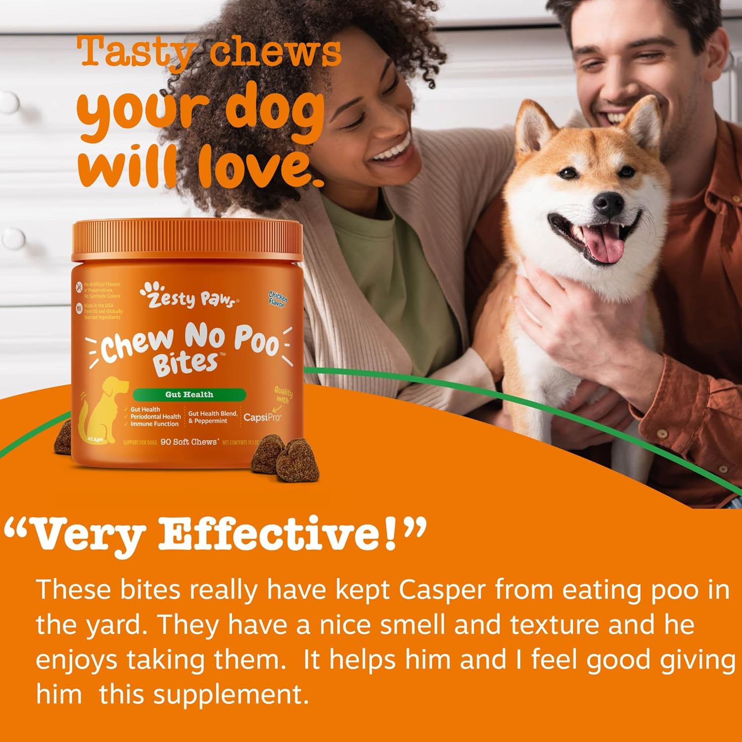 Zesty Paws Chew No Poo Bites 90 count jar