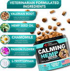 Chicken flavored dog soft chews close up texture highlighting hemp and melatonin anxiety relief formula.