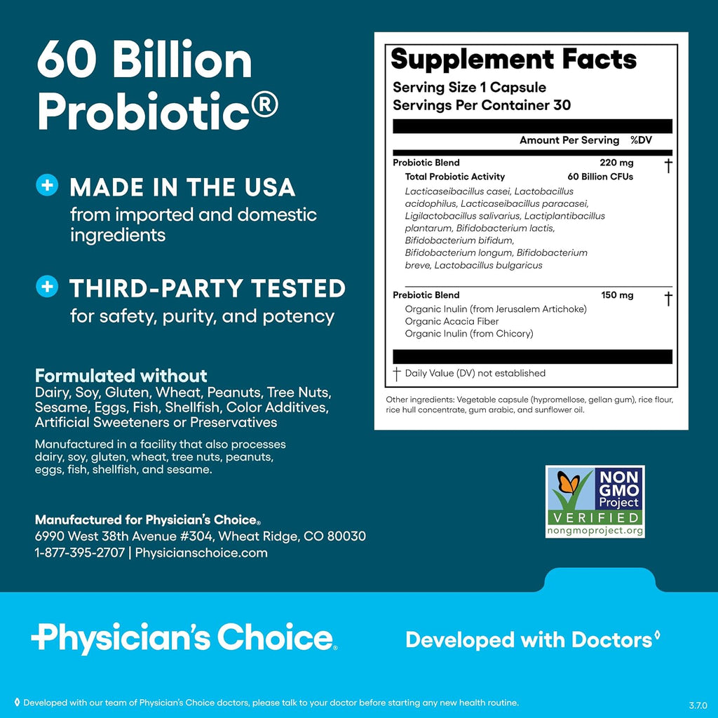 Physician's Choice Probiotics 60 Billion CFU shelf stable bottle design