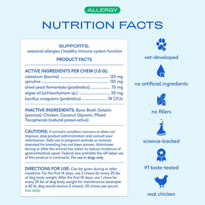 Authentic USA imported dog supplements for pet seasonal sneeze and itch defense.