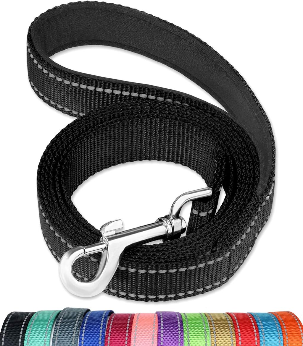 Red reflective pet safety leash laid flat showing the full six feet length.