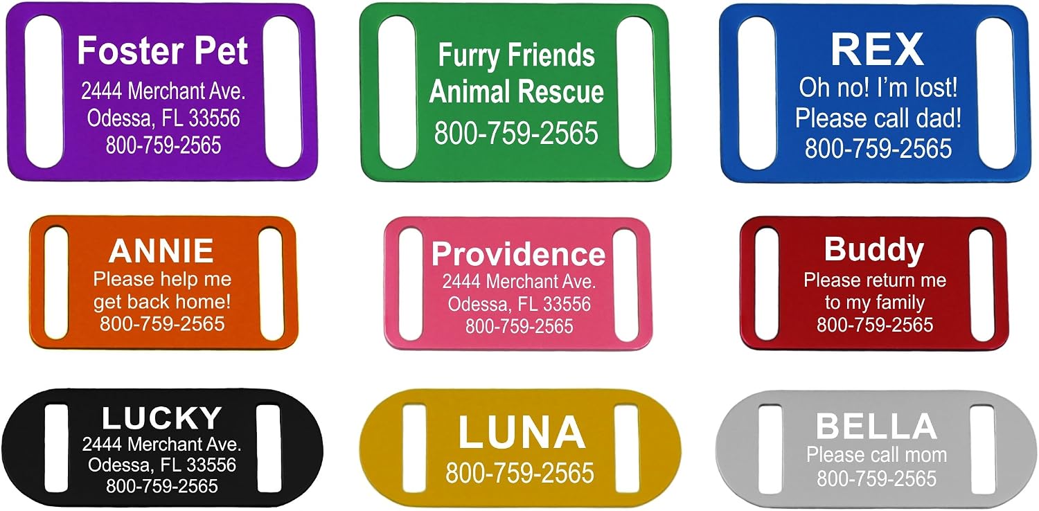 Providence Engraving slide on pet identification tag front view showcasing the sleek black anodized aluminum finish.