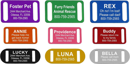 Providence Engraving slide on pet identification tag front view showcasing the sleek black anodized aluminum finish.