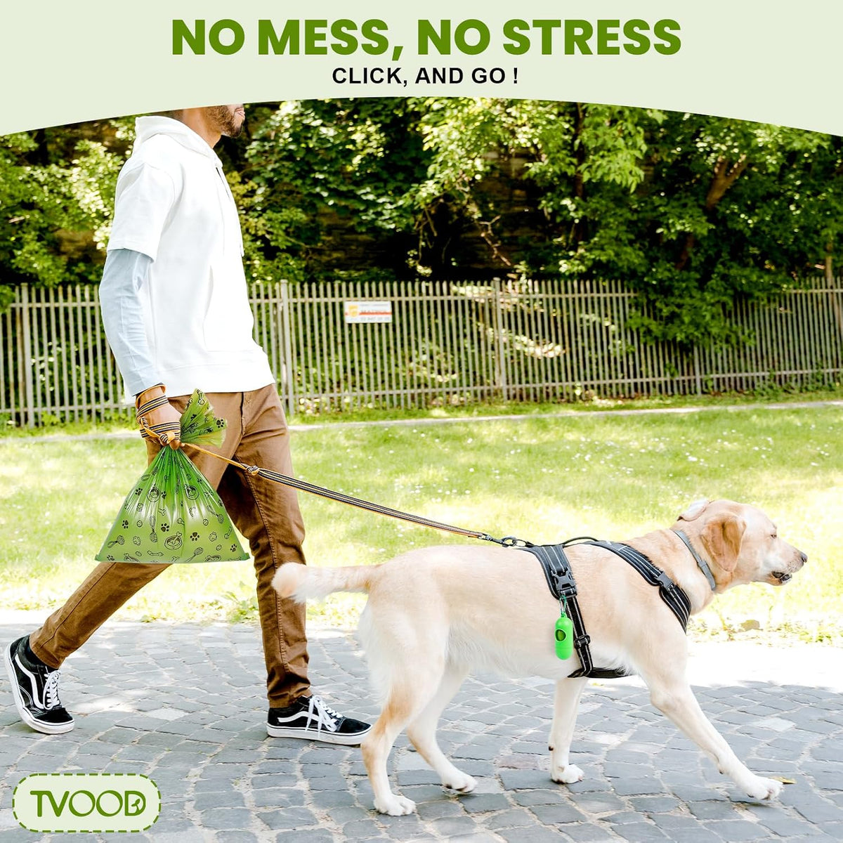 Thick leak proof green pet waste bags with printed paw graphics.