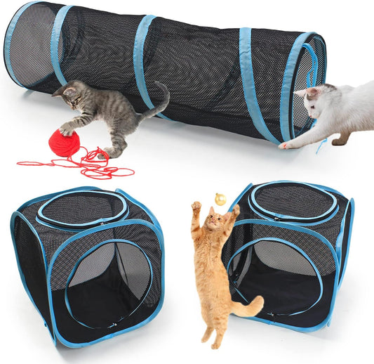 INTURN mesh cat tunnel and cubes set blue trim details
