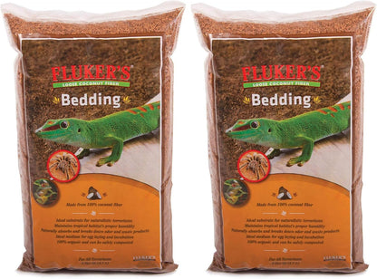 Fluker's five quart coconut husk bedding bag showing organic product certifications.