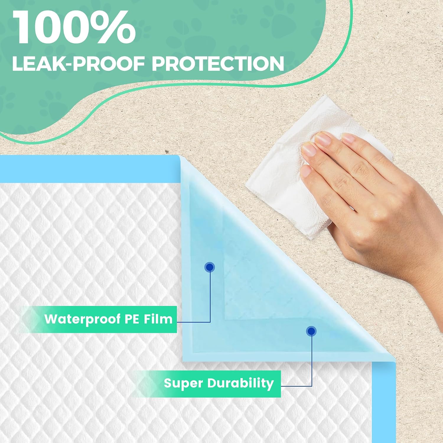 Leakproof polyethylene backing film of YOPETKI 28 by 34 inches puppy pads protecting floors