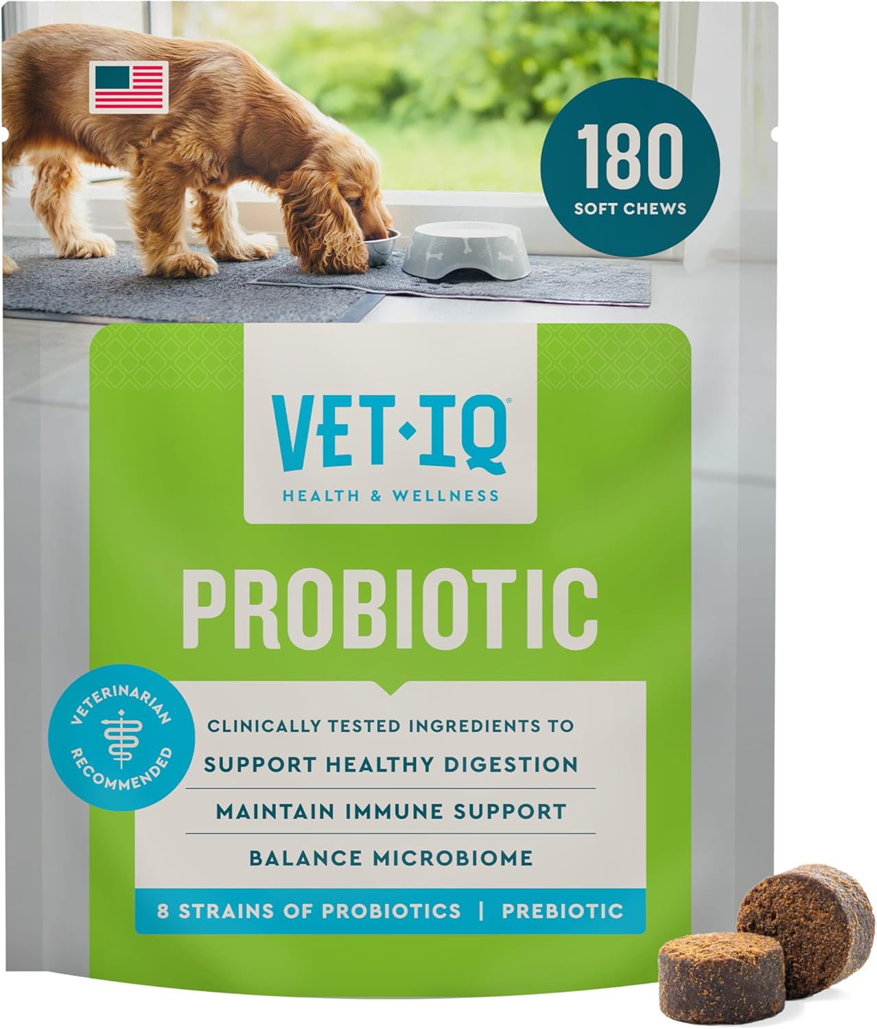 VetIQ Probiotic Supplement for Dogs, Digestive Support for Dogs, Nourishes Gut Bacteria and Supports Bowel Function, Hickory Smoke Flavor, Made in the USA, 60 Count - Image 12