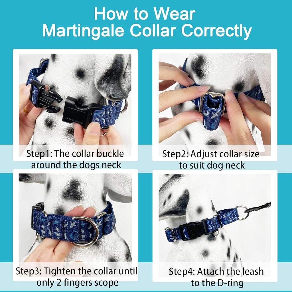 Fidohug high density soft nylon martingale collar size adjustment view