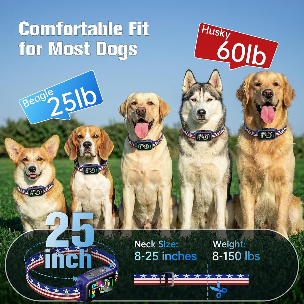 Bark Collar for Large Medium Small Dogs - Smart AI 1S Stop Barking, Anti Barking Device & Dog Training Collar with Beep, Vibration & 8-Level Sensitivity, IP67 Waterproof - Red White Blue - Image 5