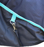 Challenger lightweight equine rain blanket with fur on withers close up