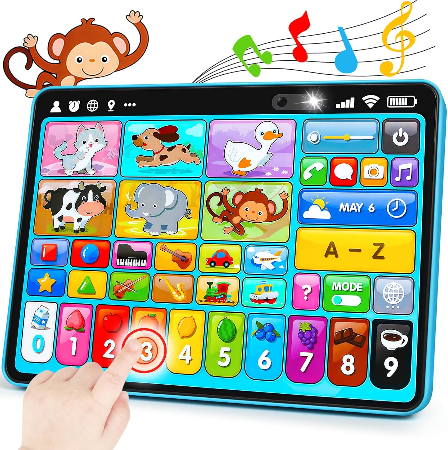 Peacurh trilingual learning toy tablet front view showing colorful app icons and pink border design