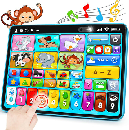 Peacurh trilingual learning toy tablet front view showing colorful app icons and pink border design