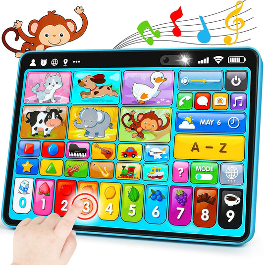 Peacurh trilingual learning toy tablet front view showing colorful app icons and pink border design