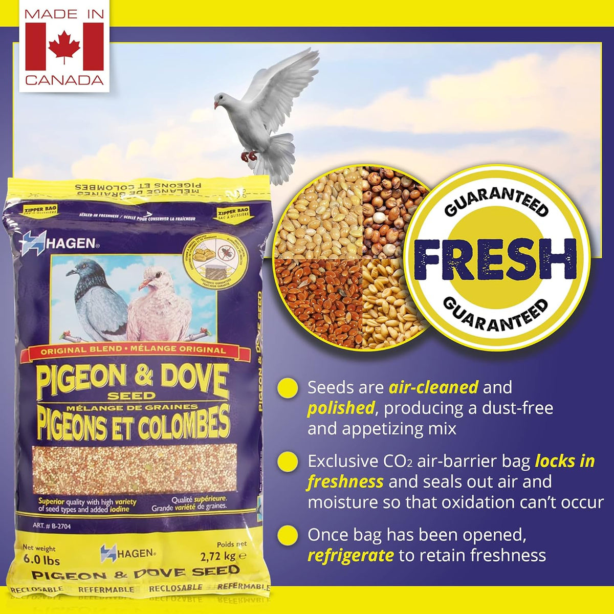 Close up of Hagen bird food seed blend texture and ingredients
