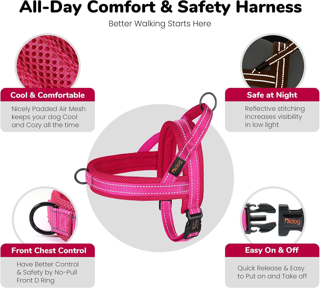 Durable nylon step in dog harness showing night safety reflective lines