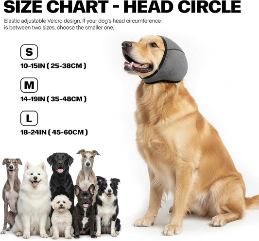 Elastic dog ear cover with adjustable hook and loop closure mechanism close up.