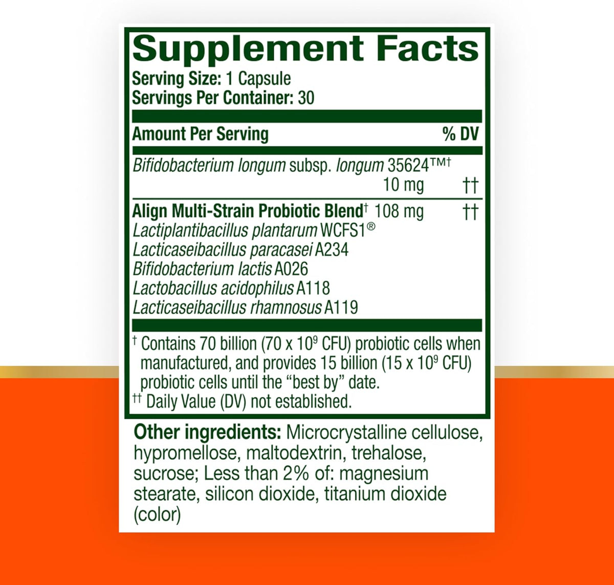 Align Probiotic, 70 Billion CFU, 6 Strain Blend, Probiotics for Women and Men, Daily Probiotics for Digestive Health, Helps Relieve Occasional Bloating & Gas 30 Capsules - Image 9