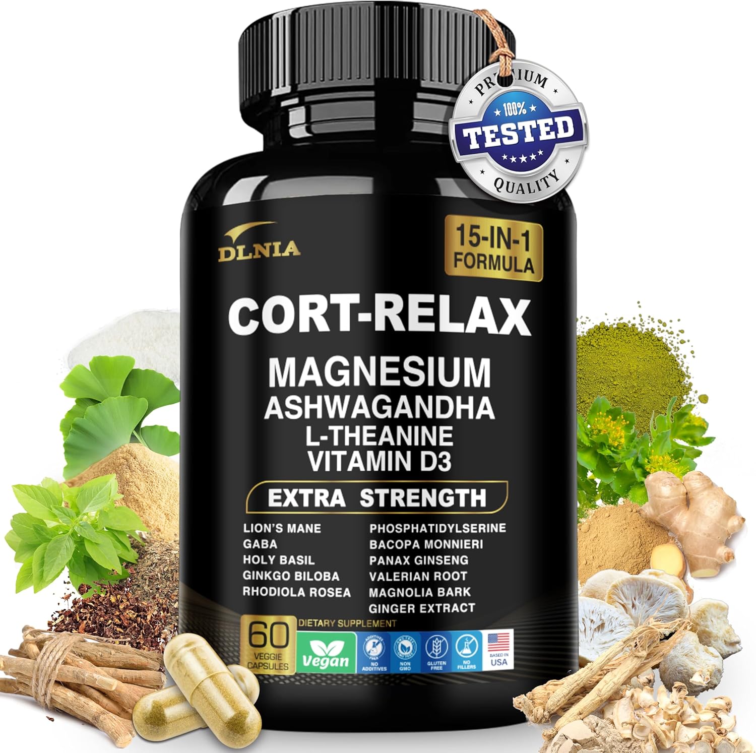 DLNIA cortisol support magnesium glycinate capsules bottle