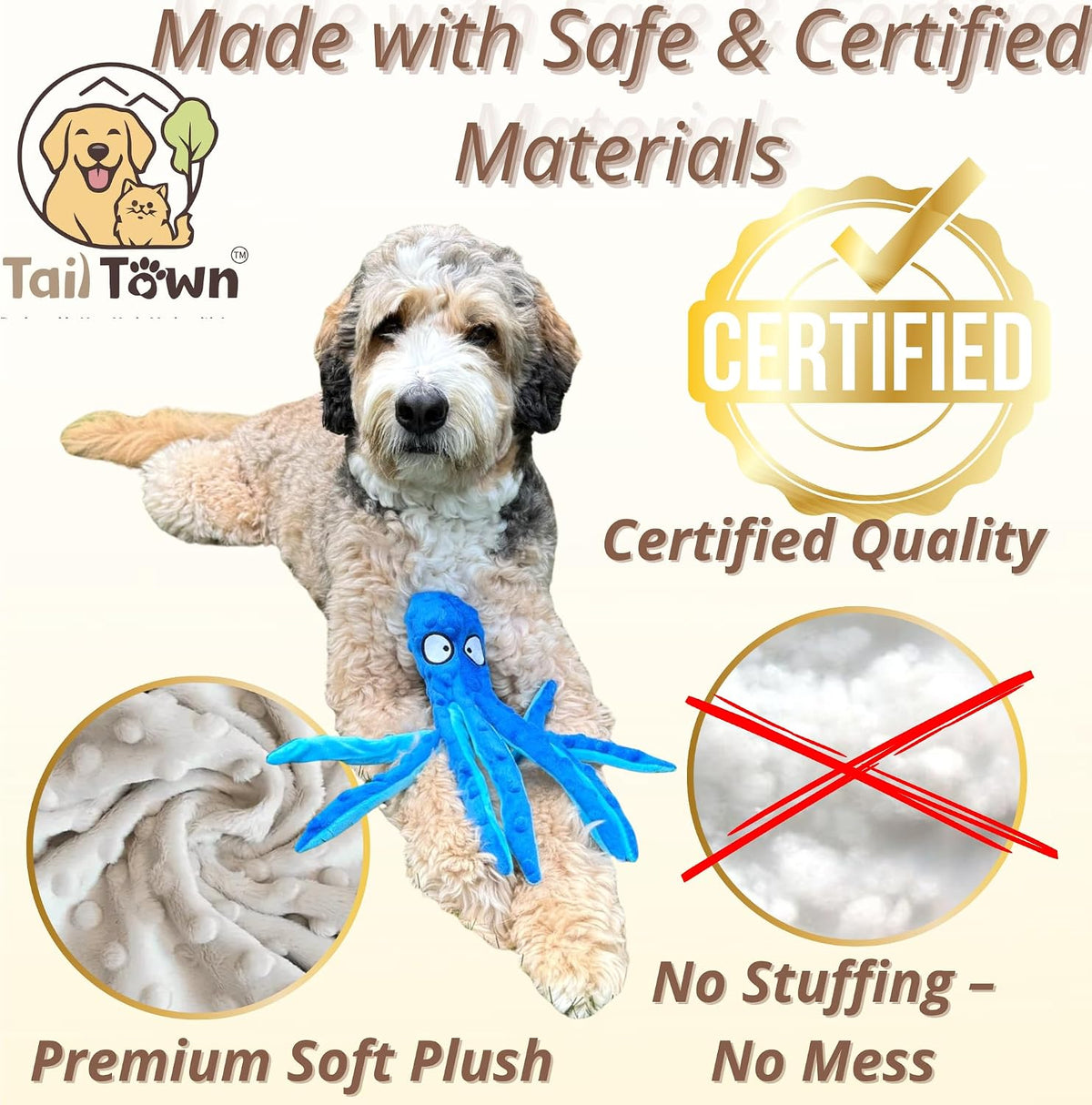 Reinforced stitching detail on Tail Town dog toy